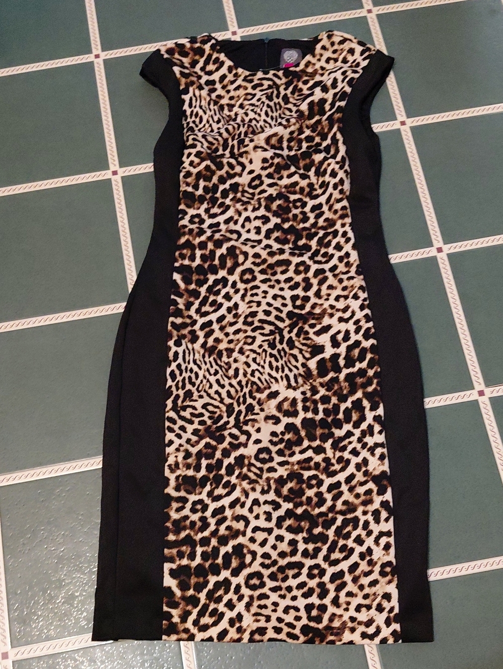 Vince Camuto Leopard Print Midi Dress with Black Panels